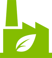 Green industry building icon with leaf in center